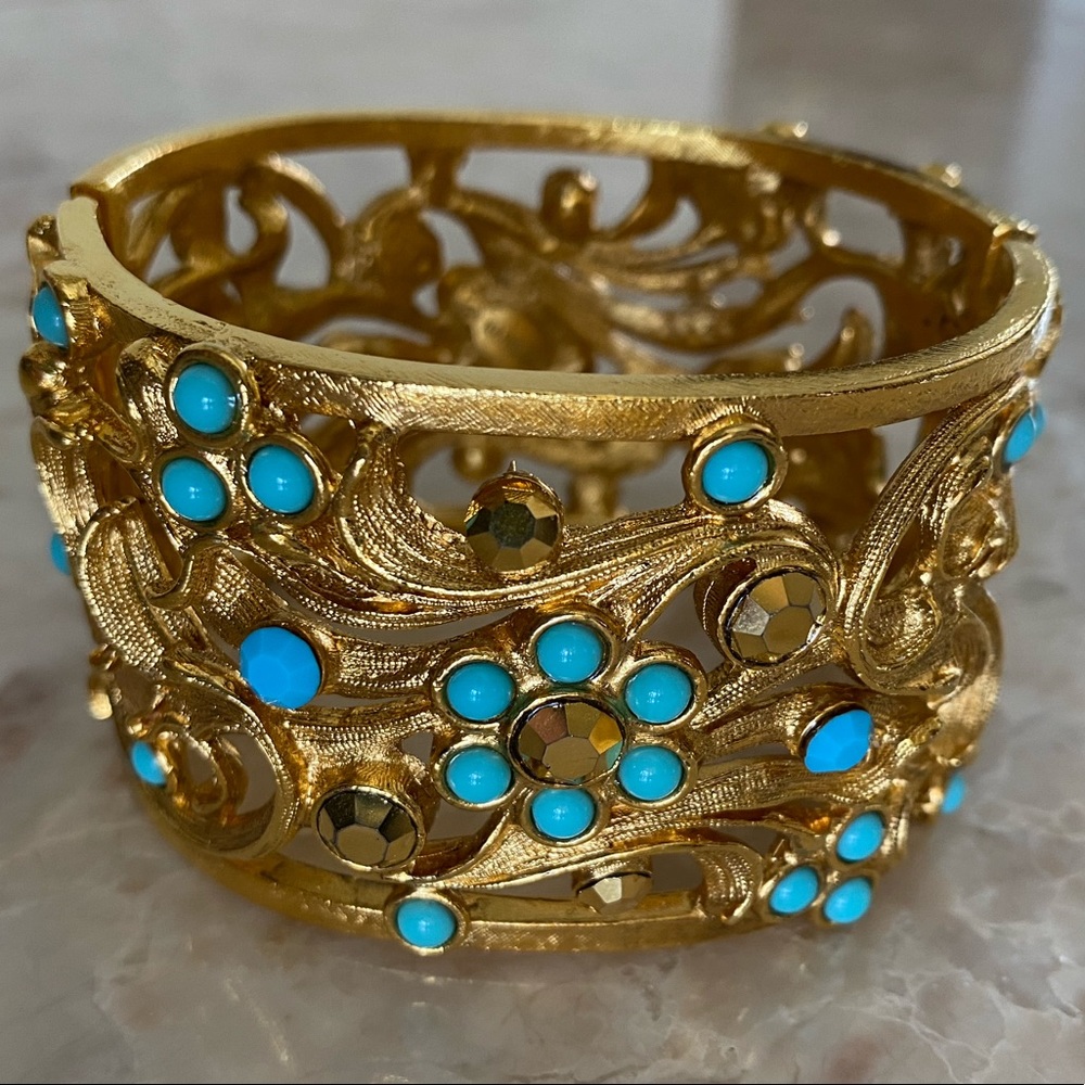 Barrera Gold Plated Bracelet with Turquoise Flower